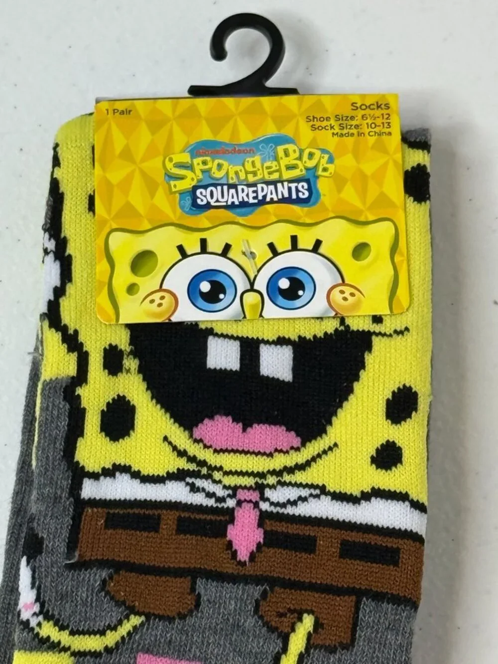SpongeBob SquarePants Gray Crew Socks Novelty Cartoon One Size
